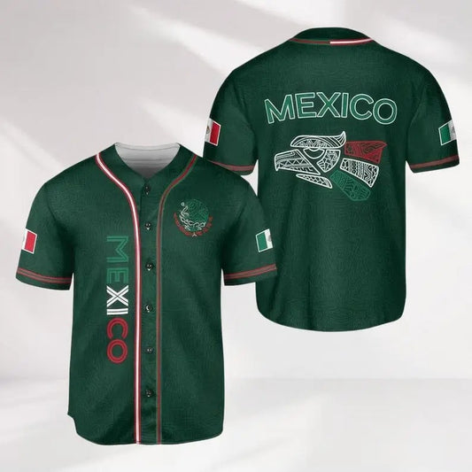 Mexico Eagle All Over Print Baseball Jersey — Patriotic Mexican Style Button Up Shirt