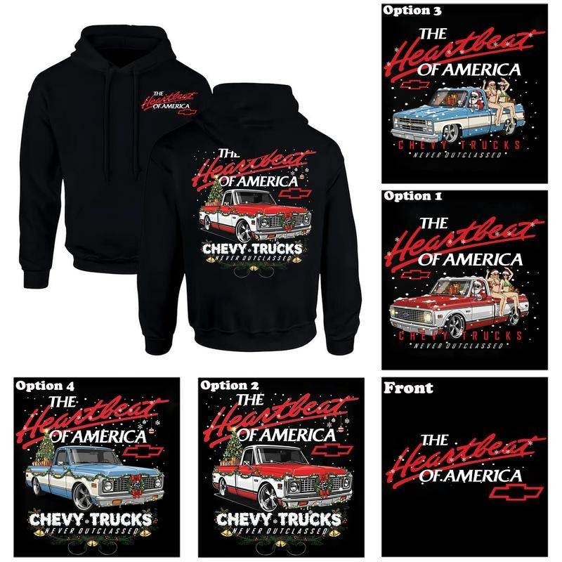 Retro Christmas Truck Lover Classic Casual Gift Hearbeat Of America T-Shirt / Sweatshirt / Hoodie
