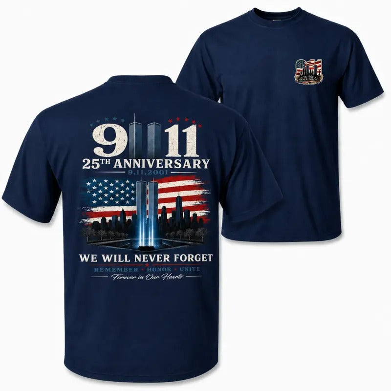 Patriotic Twin Towers And American Flag Two Sided Graphic T-Shirt / Sweatshirt / Hoodie