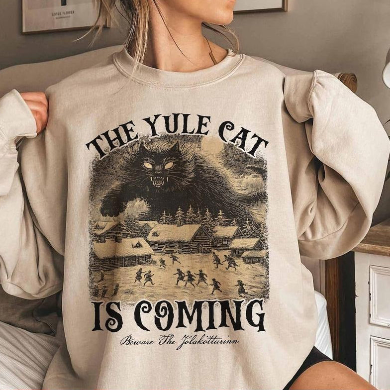 The Yule Cat Is Coming Gothic Christmas Folklore Gift T-Shirt / Sweatshirt / Hoodie