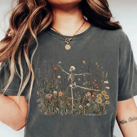 Skeleton Dancing Arabesque Wildflower Botanical Floral Cottagecore Nature Lover Illustrative T-Shirt / Sweatshirt / Hoodie