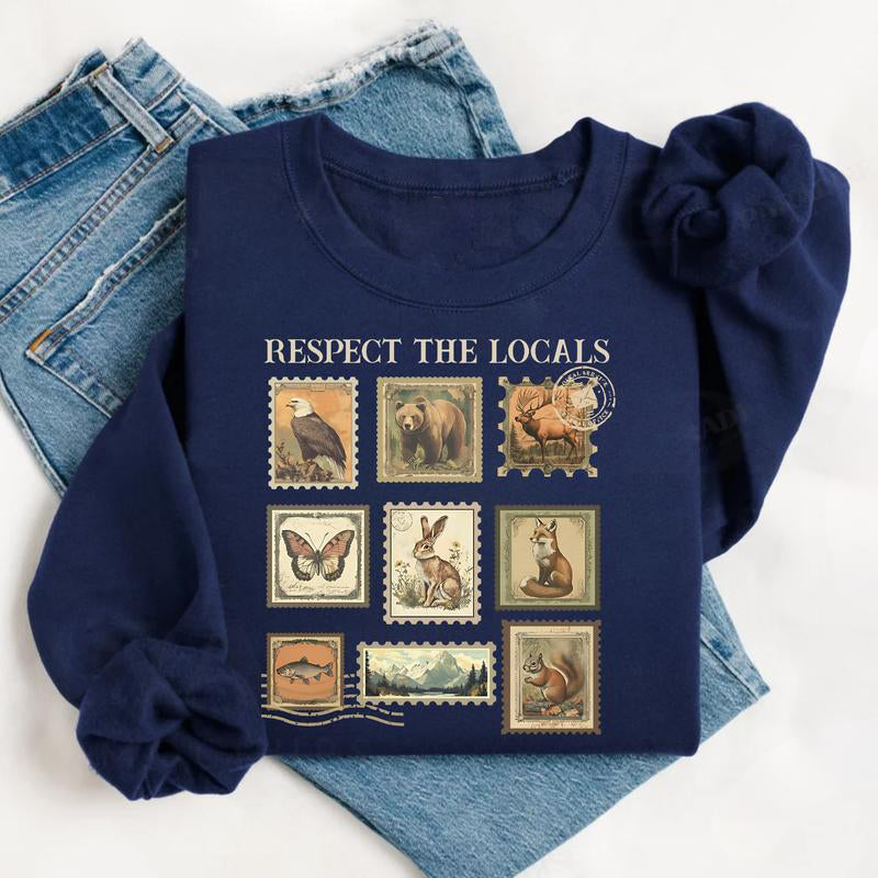 Respect The Locals Wildlife For Nature Lover Postal Stamp T-Shirt / Sweatshirt / Hoodie