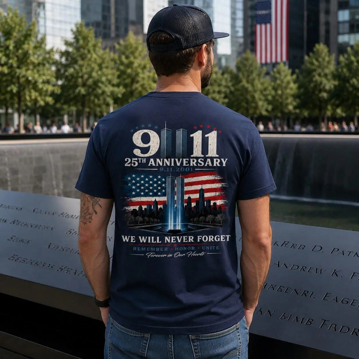 Patriotic Twin Towers And American Flag Two Sided Graphic T-Shirt / Sweatshirt / Hoodie