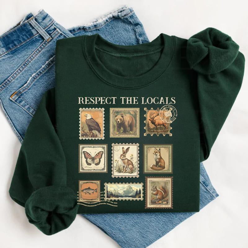 Respect The Locals Wildlife For Nature Lover Postal Stamp T-Shirt / Sweatshirt / Hoodie