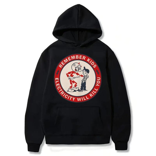 Remember Kids Electricity Will Kill You Funny Cartoon Safety Message Retro Graphic T-Shirt / Sweatshirt / Hoodie