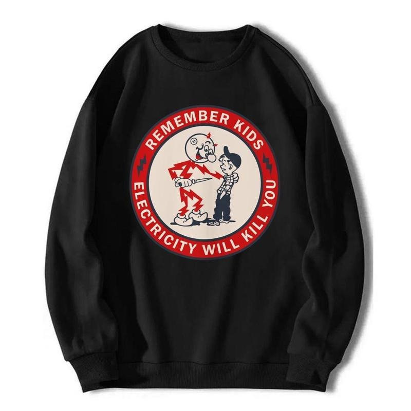 Remember Kids Electricity Will Kill You Funny Cartoon Safety Message Retro Graphic T-Shirt / Sweatshirt / Hoodie