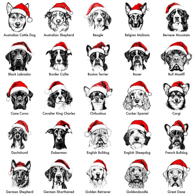 Santa Paws Christmas Dog 50 Dog Breeds in Festive  T-Shirt / Sweatshirt / Hoodie