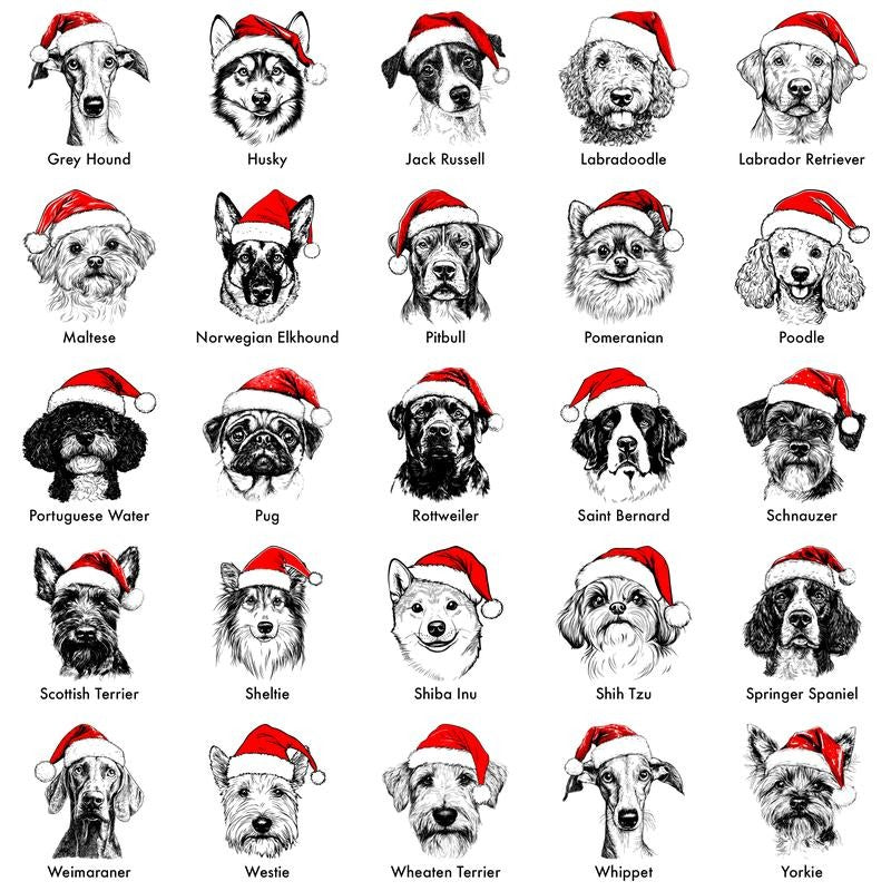 Santa Paws Christmas Dog 50 Dog Breeds in Festive  T-Shirt / Sweatshirt / Hoodie