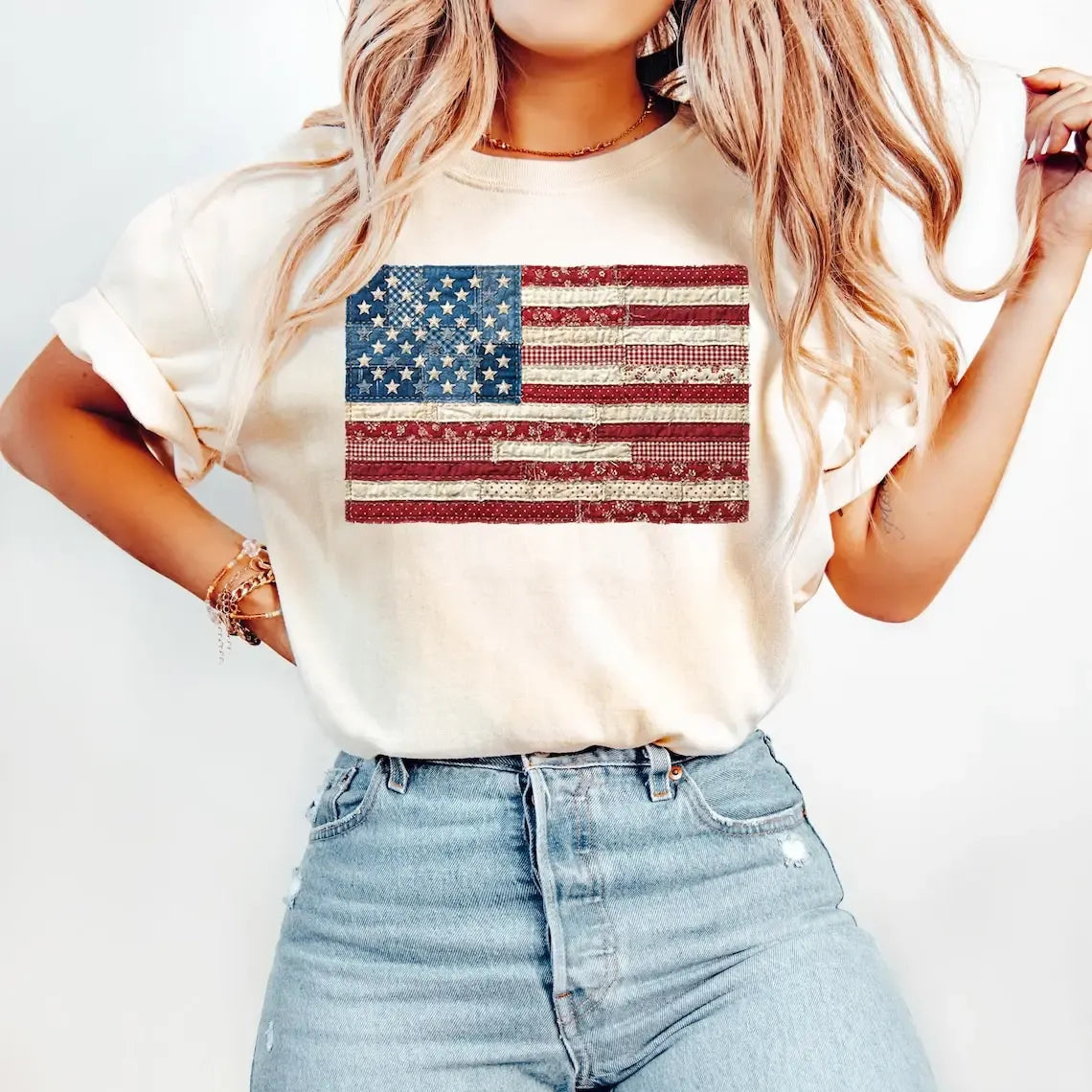 Retro American Flag Patchwork 4th Of July T-Shirt / Sweatshirt / Hoodie