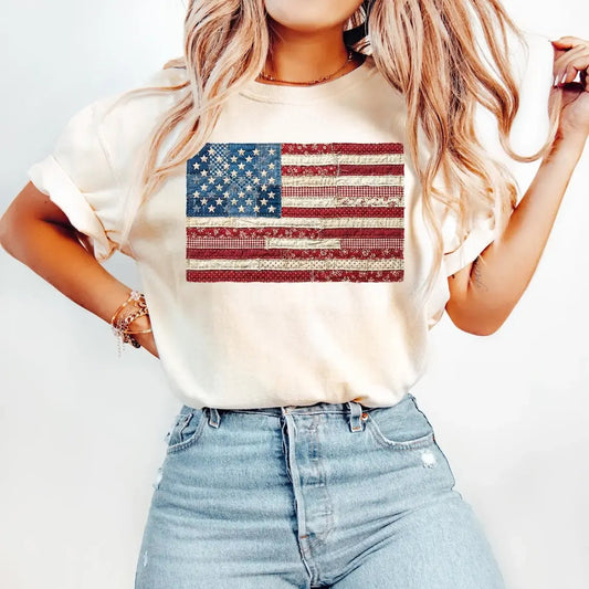 Retro American Flag Patchwork 4th Of July T-Shirt / Sweatshirt / Hoodie
